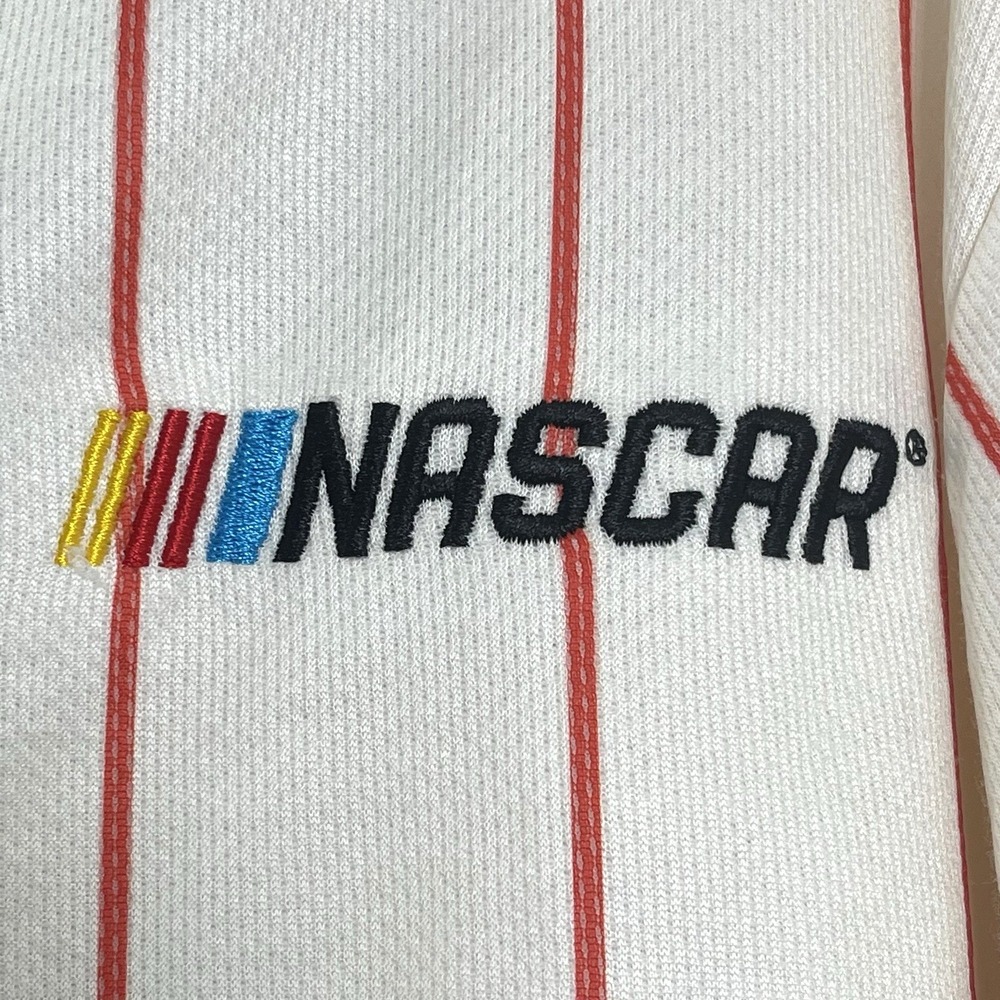 NWT Men's NASCAR Cup Series Baseball Jersey Medium White Red Pinstripe Button Up - Picture 6 of 13